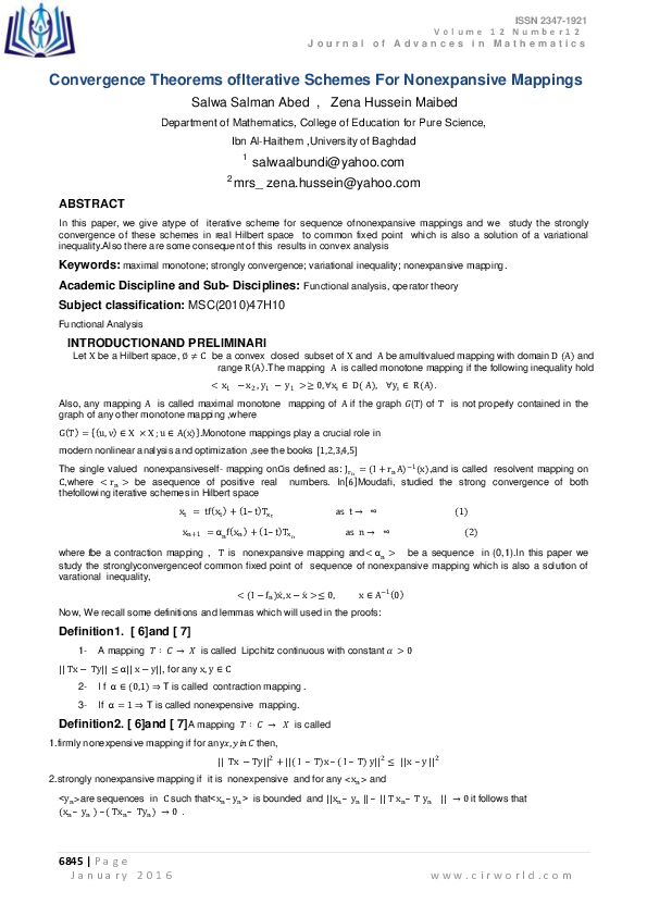 (PDF) Convergence Theorems of Iterative Schemes For Nonexpansive Mappings