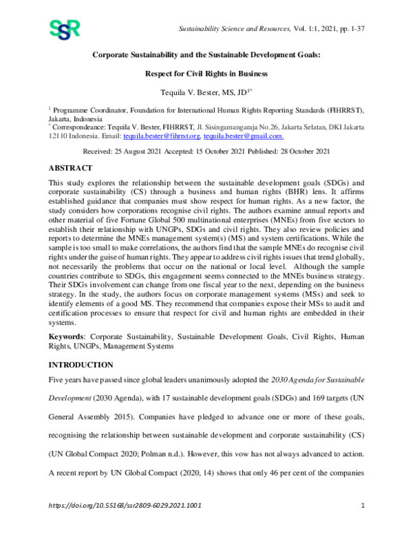 (PDF) Corporate Sustainability and Sustainable Development Goals