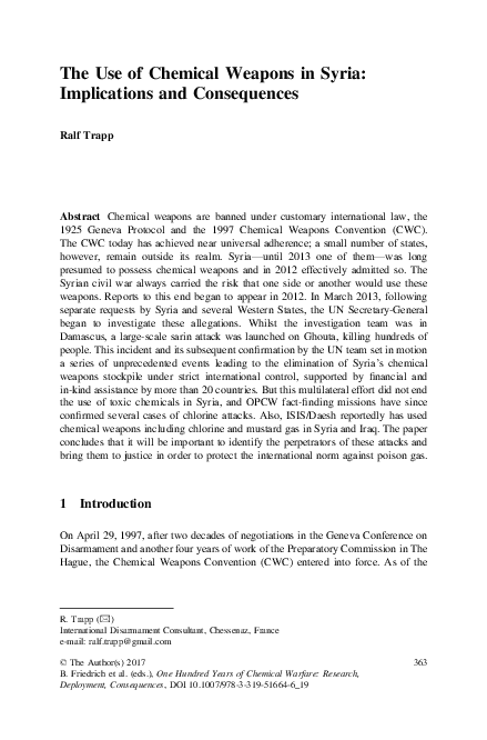 (PDF) The Use of Chemical Weapons in Syria: Implications and Consequences