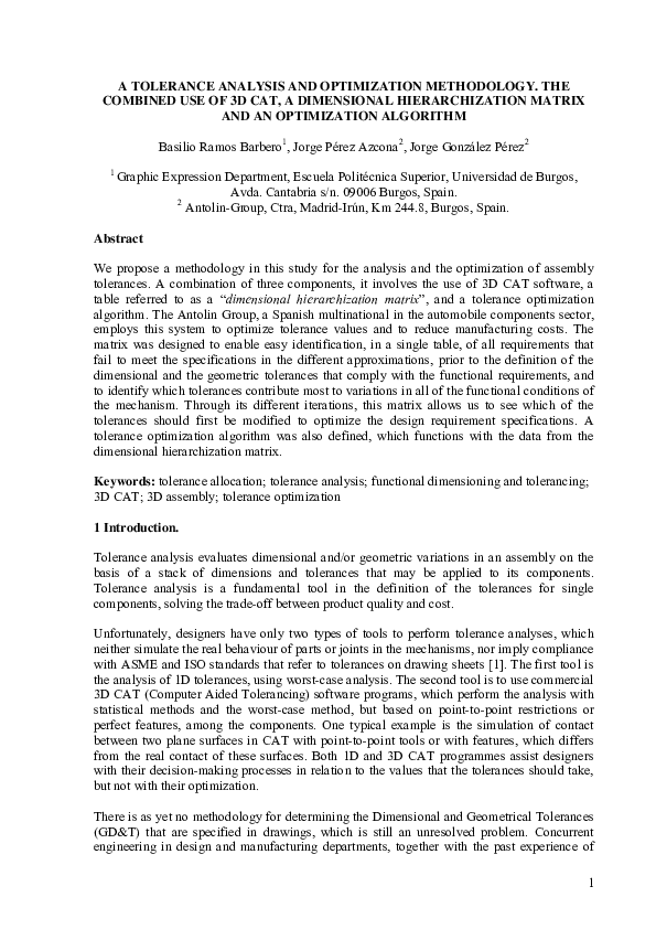 (PDF) A tolerance analysis and optimization methodology. The combined ...