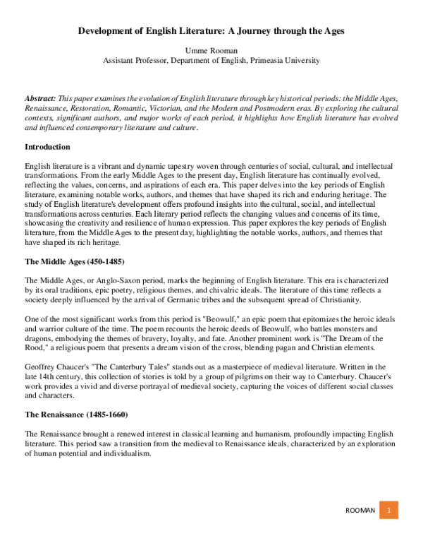 (PDF) Development of English Literature: A Journey through the Ages