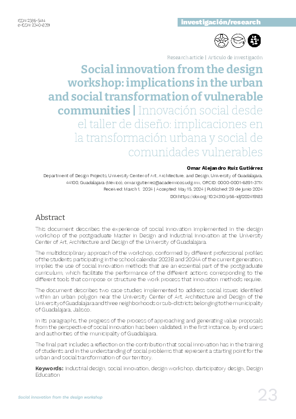 (PDF) Social innovation from the design workshop: implications in the ...
