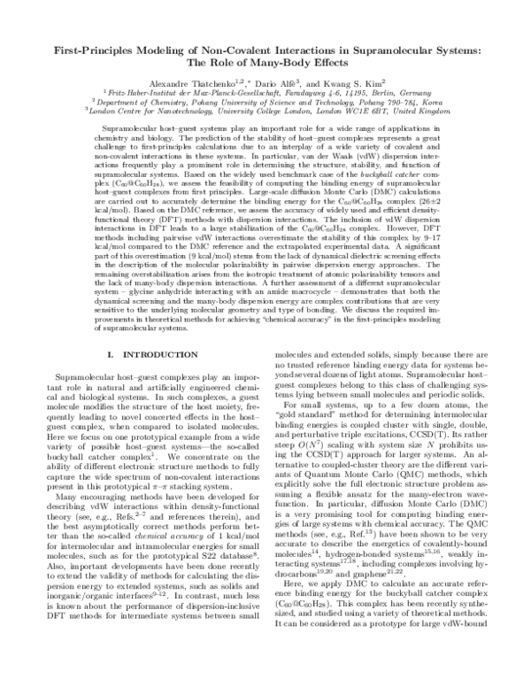 (PDF) First-Principles Modeling of Non-Covalent Interactions in ...
