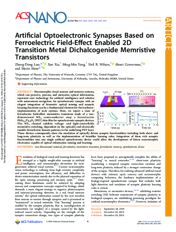 (PDF) Artificial Optoelectronic Synapses Based on Ferroelectric Field ...
