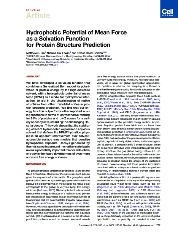 (PDF) Hydrophobic Potential of Mean Force as a Solvation Function for ...