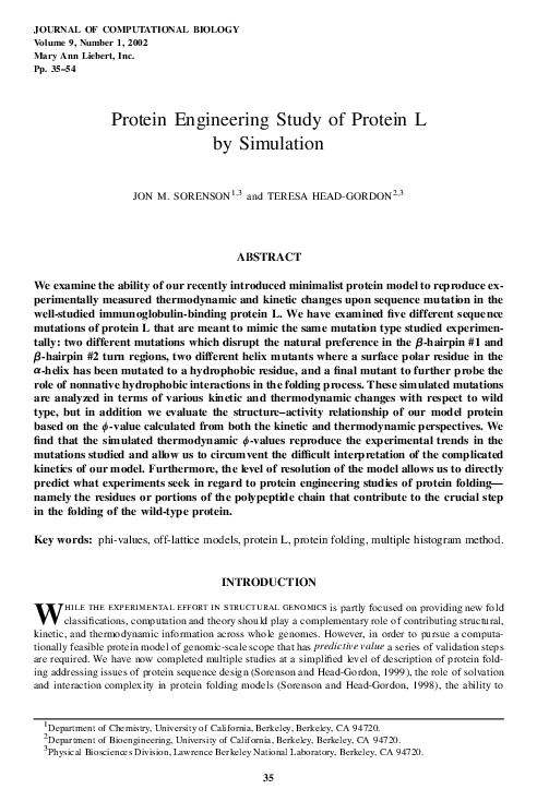 (PDF) Protein Engineering Study of Protein L by Simulation