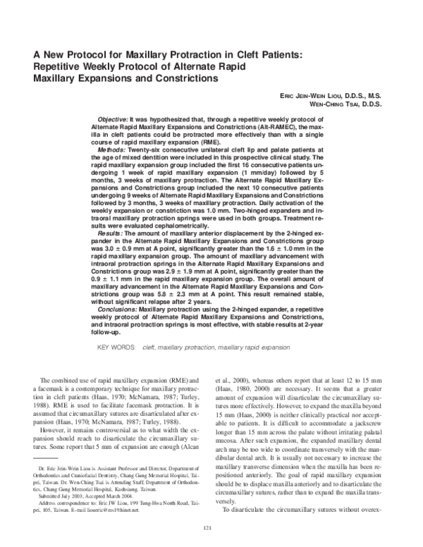(PDF) A New Protocol for Maxillary Protraction in Cleft Patients ...