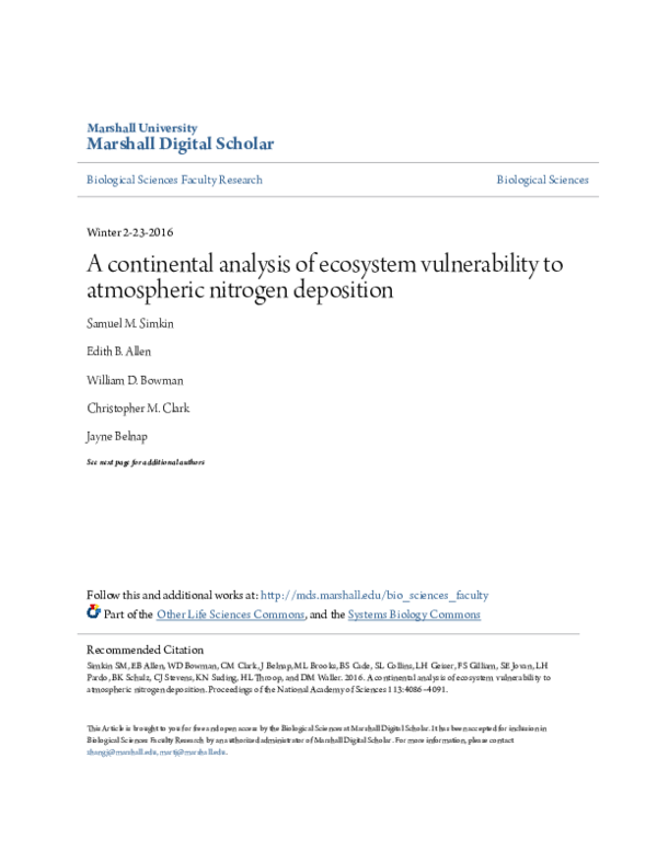 (PDF) A continental analysis of ecosystem vulnerability to atmospheric ...