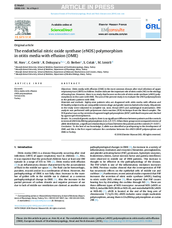 (PDF) The endothelial nitric oxide synthase (eNOS) polymorphism in ...
