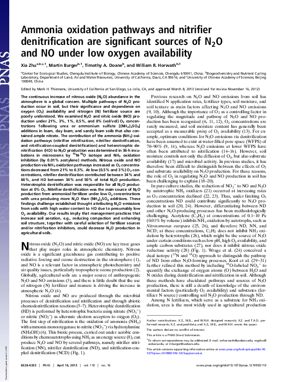 (PDF) Ammonia oxidation pathways and nitrifier denitrification are ...