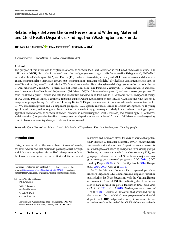 (PDF) Relationships Between the Great Recession and Widening Maternal ...