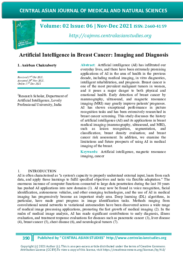 (PDF) Artificial Intelligence in Breast Cancer: Imaging and Diagnosis