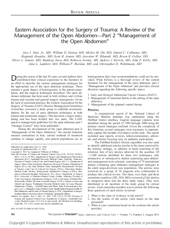 (PDF) Eastern Association for the Surgery of Trauma: A Review of the ...