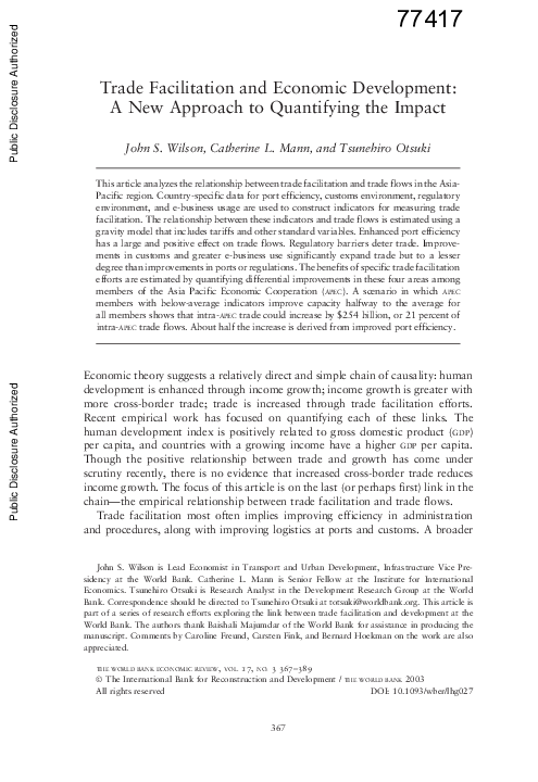 (PDF) Trade Facilitation and Economic Development: A New Approach to ...