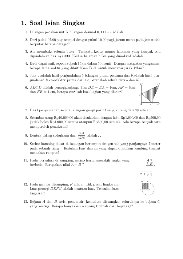 Pdf Soal Osn Matematika Sd 2003