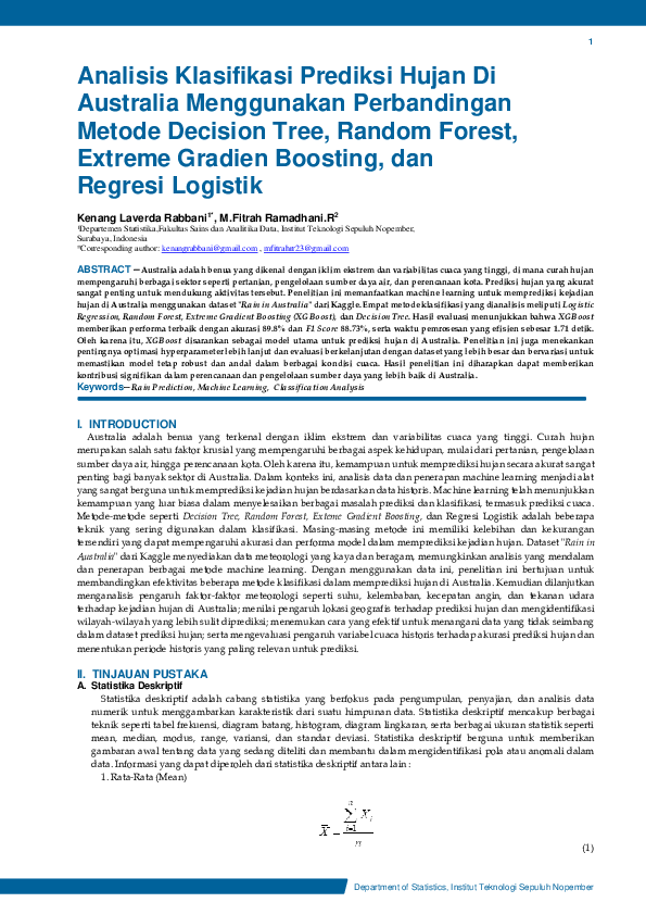 (PDF) Analisis Klasifikasi Prediksi Hujan Di Australia Menggunakan ...