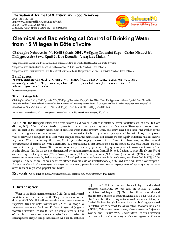 (PDF) Chemical and Bacteriological Control of Drinking Water from 15 ...