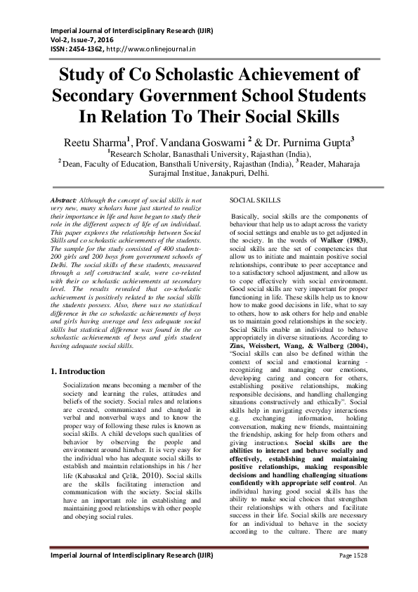 (PDF) Study of Co Scholastic Achievement of Secondary Government School ...
