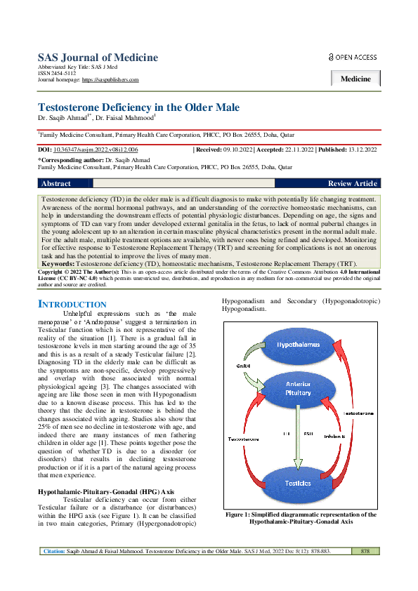 (PDF) Testosterone Deficiency in the Older Male