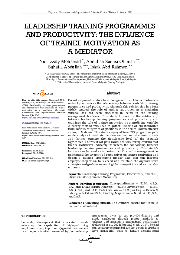 (PDF) Leadership training programmes and productivity: The influence of ...