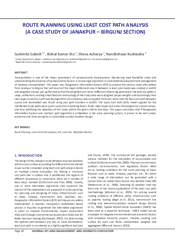 (PDF) ROUTE PLANNING USING LEAST COST PATH ANALYSIS (A CASE STUDY OF ...