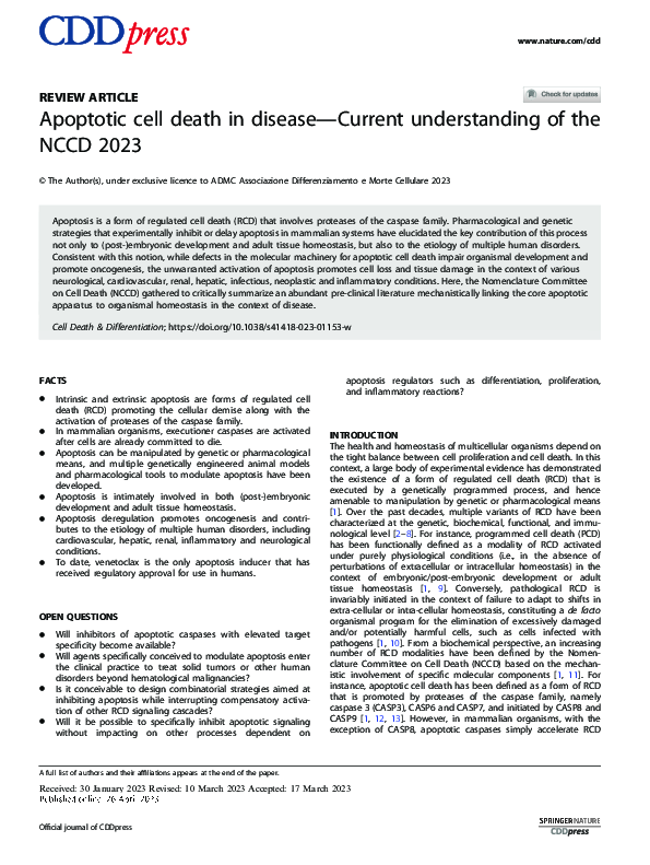 (PDF) Apoptotic cell death in disease—Current understanding of the NCCD ...