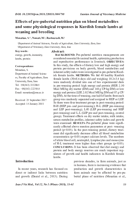 (PDF) Effects of Pre-Pubertal Nutrition Plan on Blood Metabolites and ...
