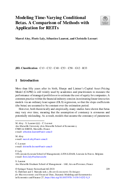 (PDF) Modeling Time-Varying Conditional Betas. A Comparison of Methods ...