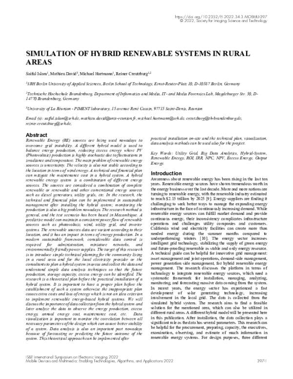 (PDF) Simulation of hybrid renewable systems in rural areas