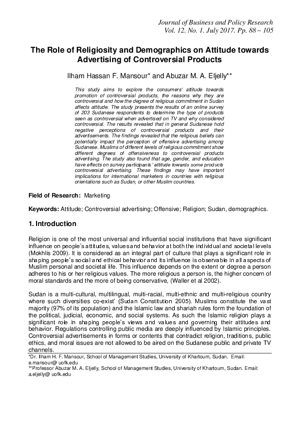 (PDF) The Role of Religiosity and Demographics on Attitude towards ...