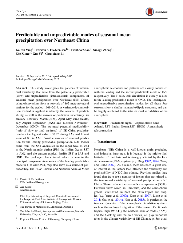 (PDF) Predictable and unpredictable modes of seasonal mean ...