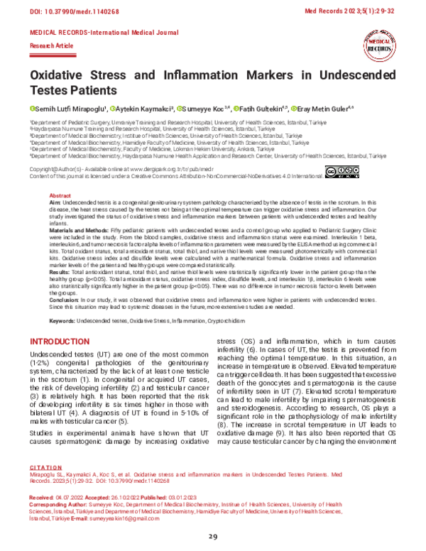 (PDF) Oxidative stress and inflammation markers in Undescended Testes ...