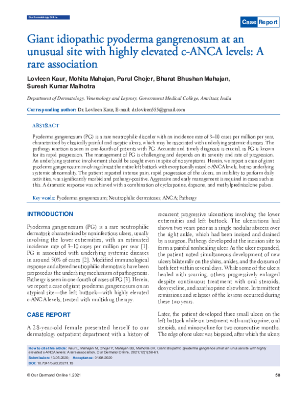(PDF) Giant idiopathic pyoderma gangrenosum at an unusual site with ...