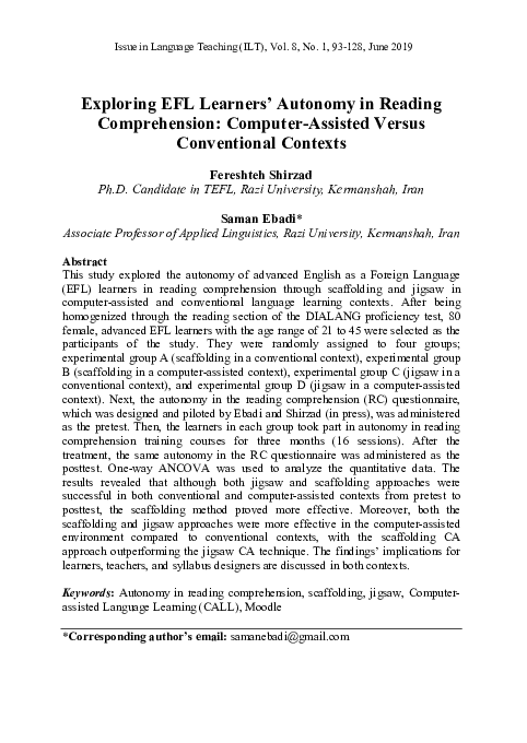 (PDF) Exploring EFL Learners’ Autonomy in Reading Comprehension ...