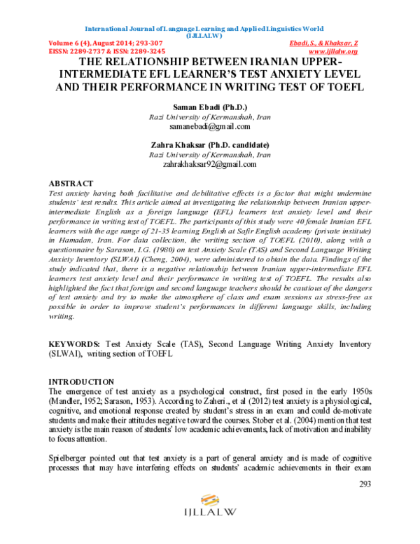 (PDF) The Relationship Between Iranian Upper-Intermediate Efl Learner's ...
