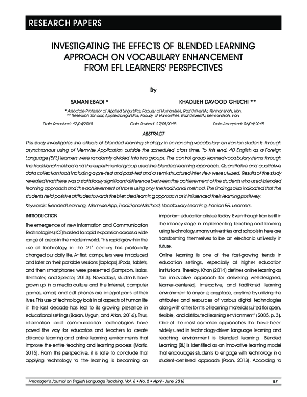 (PDF) Investigating the Effects of Blended Learning Approach on ...