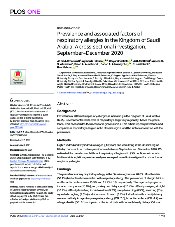 (PDF) Prevalence and associated factors of respiratory allergies in the ...