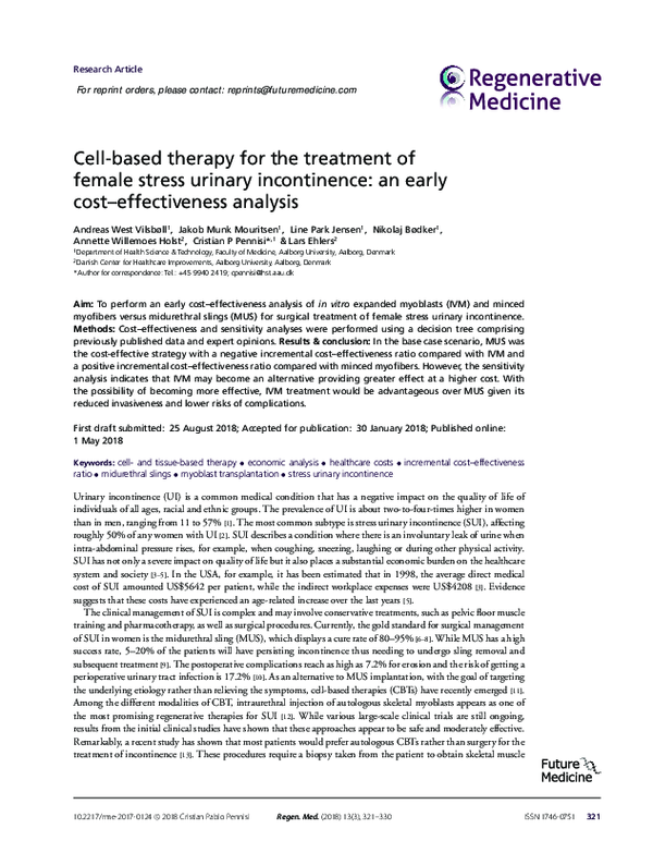 (PDF) Cell-based therapy for the treatment of female stress urinary ...