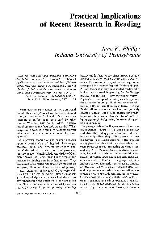 (PDF) Practical Implications of Recent Research in Reading