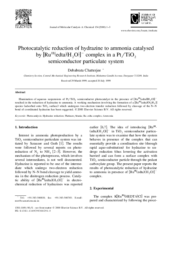 (PDF) Photocatalytic reduction of hydrazine to ammonia catalysed by ...