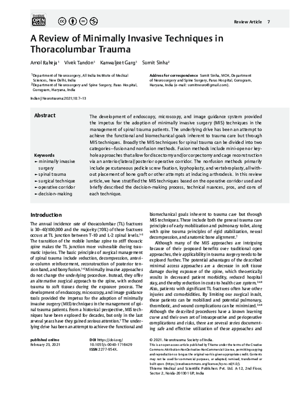 (PDF) A Review of Minimally Invasive Techniques in Thoracolumbar Trauma