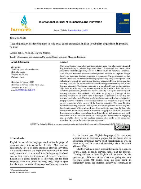(PDF) Teaching materials development of role-play game-enhanced English ...