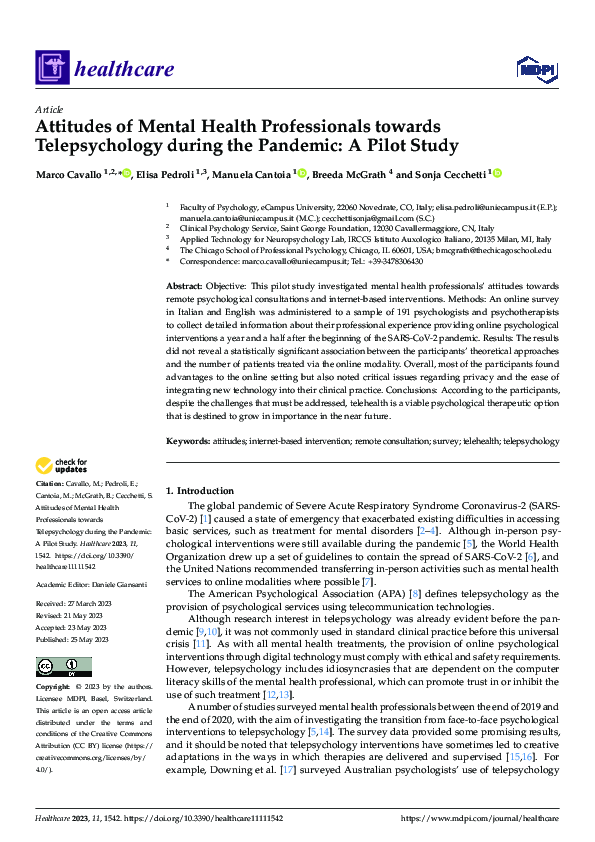 (PDF) Attitudes of Mental Health Professionals towards Telepsychology ...