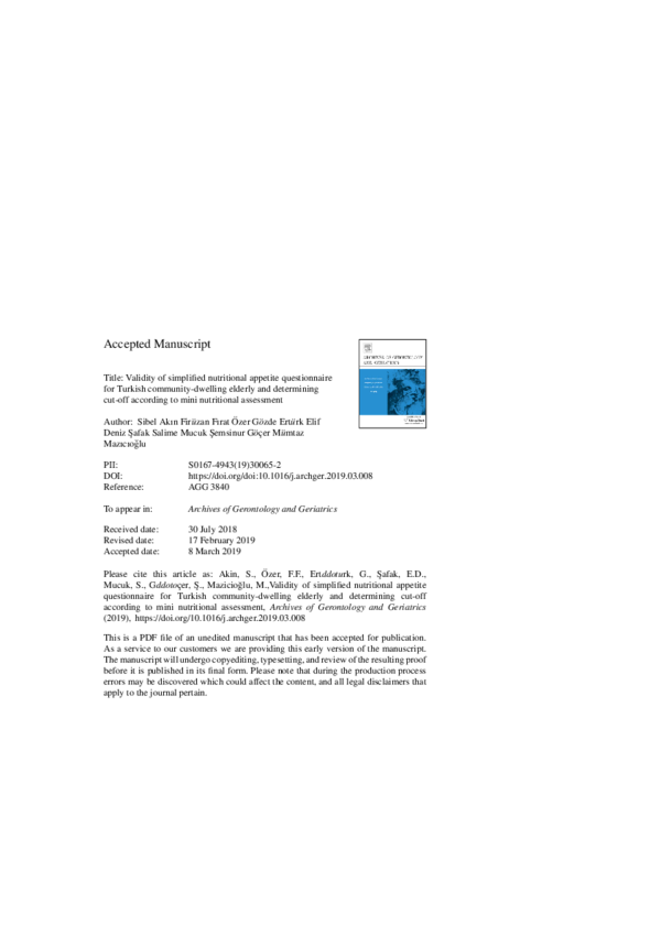 (PDF) SNAQ Validity for Assessing Malnutrition in Elderly