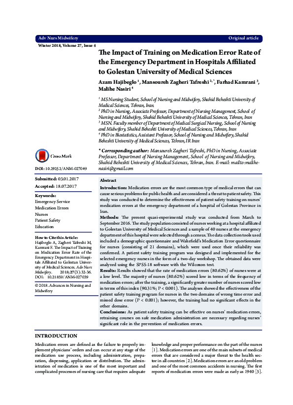 (PDF) The Impact of Training on Medication Error Rate of the Emergency ...