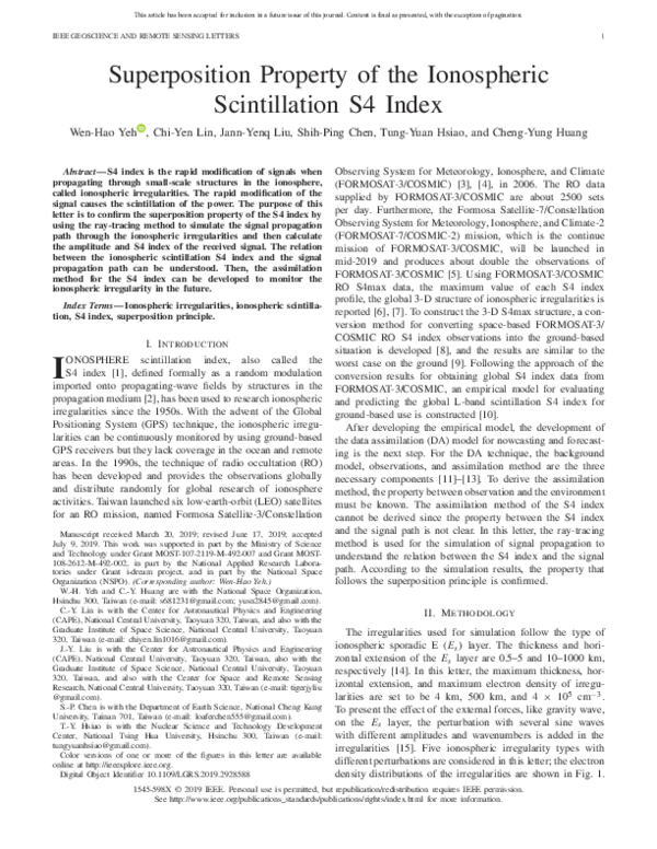 (PDF) Superposition Property of the Ionospheric Scintillation S4 Index