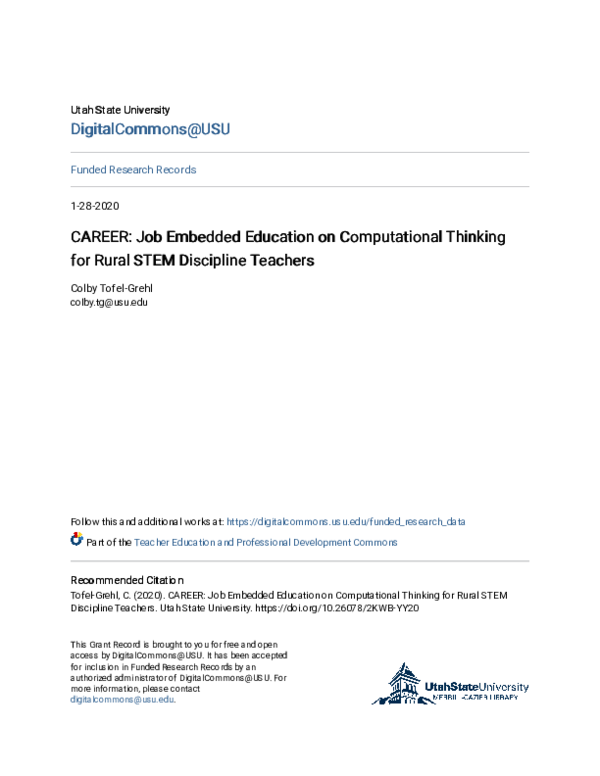 (PDF) CAREER: Job Embedded Education on Computational Thinking for ...