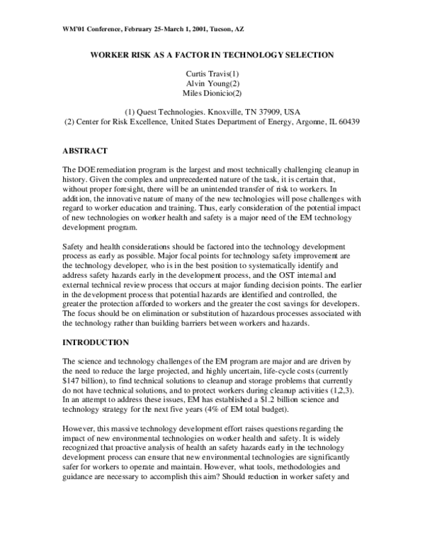 (PDF) Worker Risk as a Factor in Technology Selection