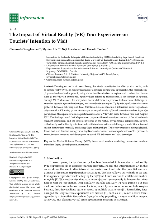 (PDF) The Impact of Virtual Reality (VR) Tour Experience on Tourists ...