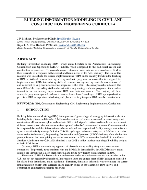 (PDF) Building Information Modeling in Civil and Construction ...
